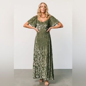 Baltic Born Everly Velvet Maxi Dress in Dark Sage